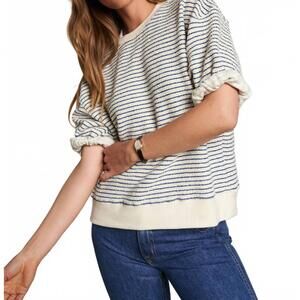 NEW PERFECTWHITETEE rebecca french terry stripe 3/4 puff sleeve sweatshirt in na